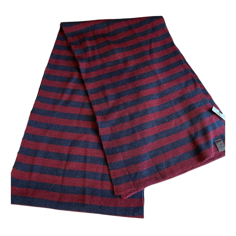 Original Penguin Mens Striped Scarf Burgundy Blue